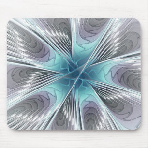 Elegance Modern Blue Gray White Fractal Art Flower Mouse Pad