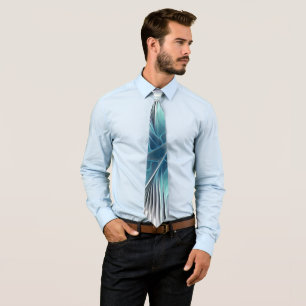 Elegance Modern Blue Gray White Fractal Art Flower Neck Tie