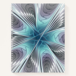 Elegance Modern Blue Gray White Fractal Art Flower Notebook