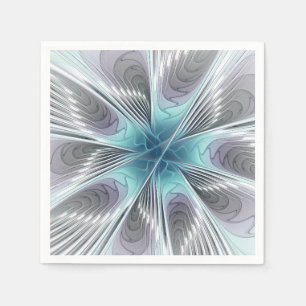 Elegance Modern Blue Gray White Fractal Art Flower Paper Napkins