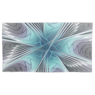 Elegance Modern Blue Gray White Fractal Art Flower Pillow Case