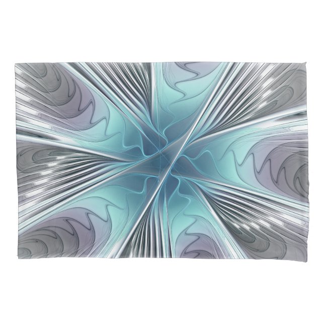 Elegance Modern Blue Gray White Fractal Art Flower Pillow Case (Front)