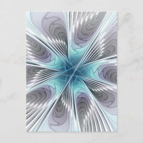 Elegance Modern Blue Gray White Fractal Art Flower Postcard