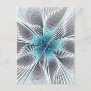 Elegance Modern Blue Gray White Fractal Art Flower Postcard