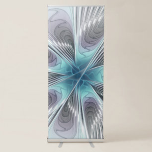 Elegance Modern Blue Gray White Fractal Art Flower Retractable Banner