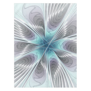 Elegance Modern Blue Gray White Fractal Art Flower Tablecloth