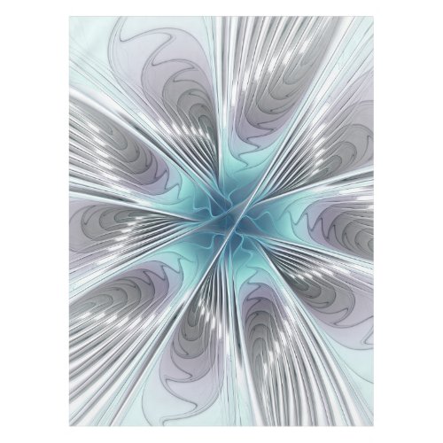 Elegance Modern Blue Gray White Fractal Art Flower Tablecloth
