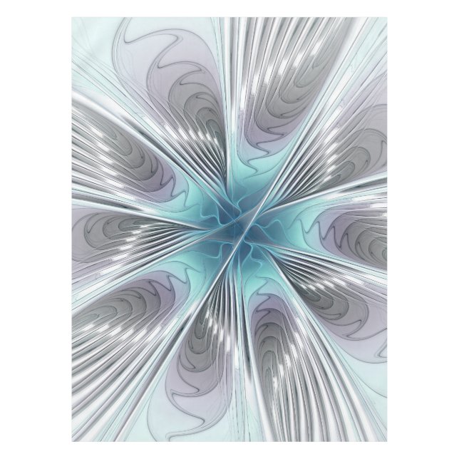 Elegance Modern Blue Gray White Fractal Art Flower Tablecloth (Front)