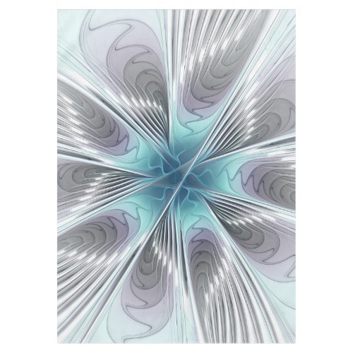 Elegance Modern Blue Gray White Fractal Art Flower Tablecloth