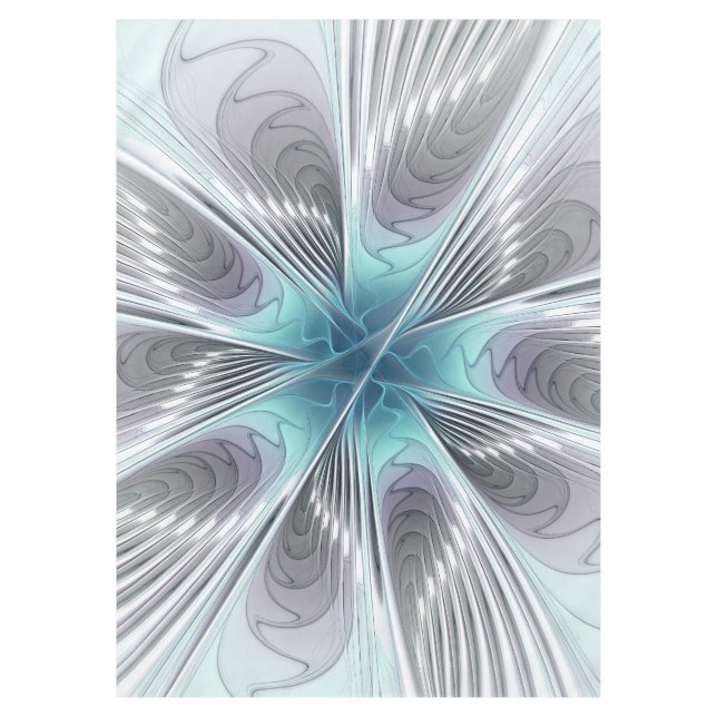 Elegance Modern Blue Gray White Fractal Art Flower Tablecloth (Front)