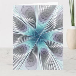 Elegance Modern Blue Gray White Fractal Art Flower Thank You Card