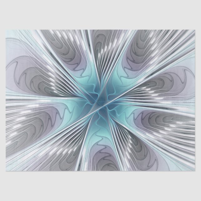 Elegance Modern Blue Gray White Fractal Art Flower Tissue Paper (Front)