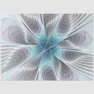 Elegance Modern Blue Gray White Fractal Art Flower Tissue Paper