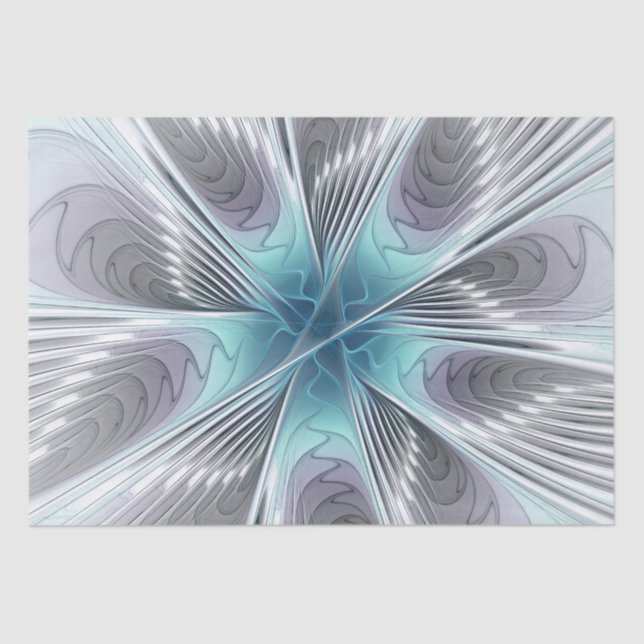 Elegance Modern Blue Gray White Fractal Art Flower Tissue Paper (Front)