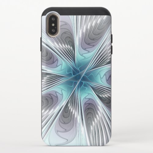 Elegance Modern Blue Gray White Fractal Art Flower iPhone XS Max Slider Case