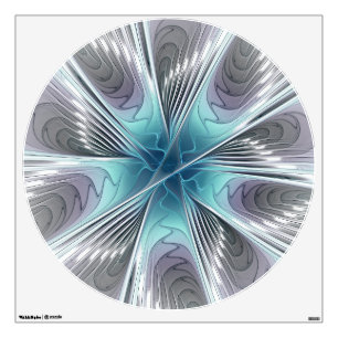 Elegance Modern Blue Gray White Fractal Art Flower Wall Decal