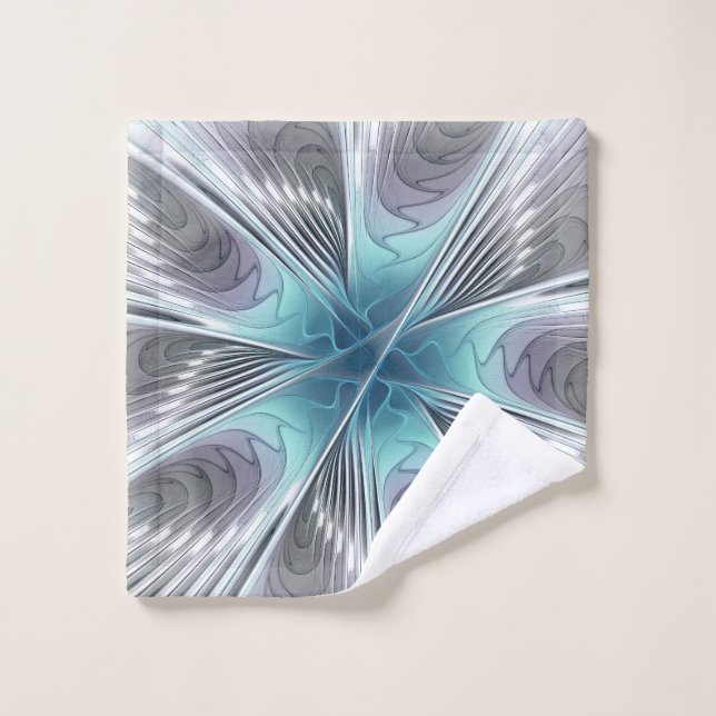 Elegance Modern Blue Gray White Fractal Art Flower Wash Cloth (Wash Cloth)