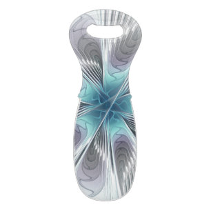 Elegance Modern Blue Gray White Fractal Art Flower Wine Bag