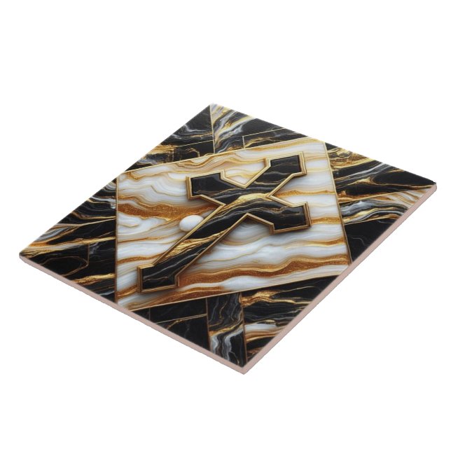 Elegance Monochrome Ceramic pattern Gilded Touches Ceramic Tile (Side)