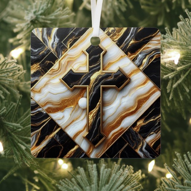 Elegance Monochrome Ceramic pattern Gilded Touches Metal Ornament (Insitu)