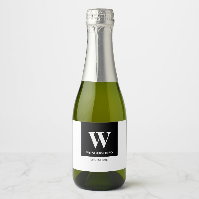 Elegance Monogram minimal Wedding Sparkling Wine Label