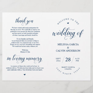 Elegance navy Wedding Ceremony, Foldable Program