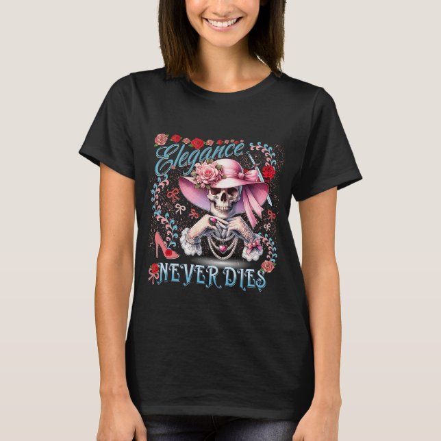 Elegance Never Dies Pink Skull T-Shirt (Front)