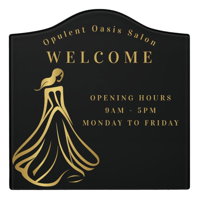 Elegance Noir Golden Feminine Salon Plaque Door Sign (Large Crest Front)