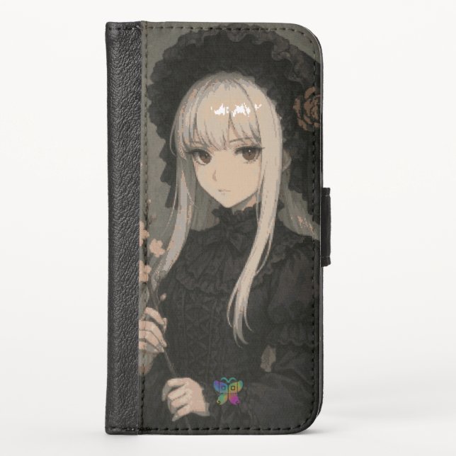 Elegance of the Midnight Blossom Maiden iPhone Wallet Case (Front)