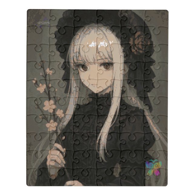Elegance of the Midnight Blossom Maiden Jigsaw Puzzle (Puzzle Vertical)