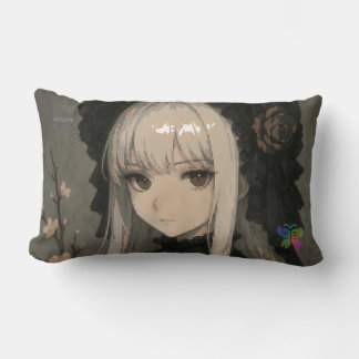 Elegance of the Midnight Blossom Maiden Lumbar Pillow