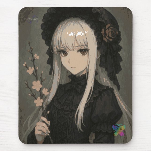Elegance of the Midnight Blossom Maiden Mouse Pad (Front)