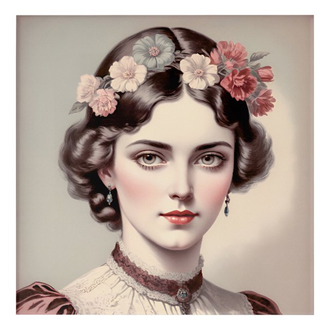 Elegance of yesteryear, beauty with crowned flower acrylic print (Front)