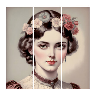 Elegance of yesteryear, beauty with crowned flower triptych