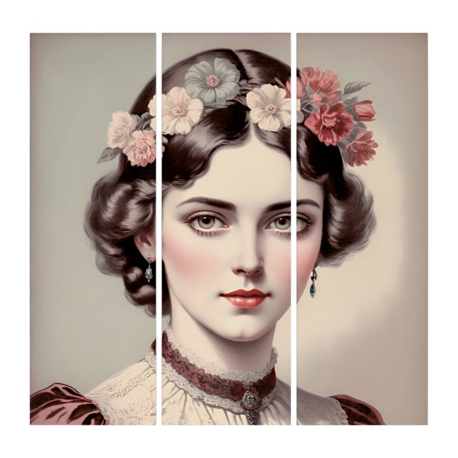 Elegance of yesteryear, beauty with crowned flower triptych (Front)