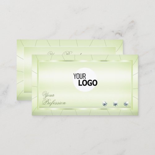 Elegance Pastel Green with Diamonds and Logo Luxe  Business Card