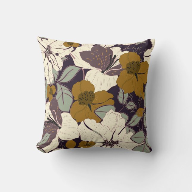 Elegance pattern with flowers and leaf. Floral vin Throw Pillow (Front)