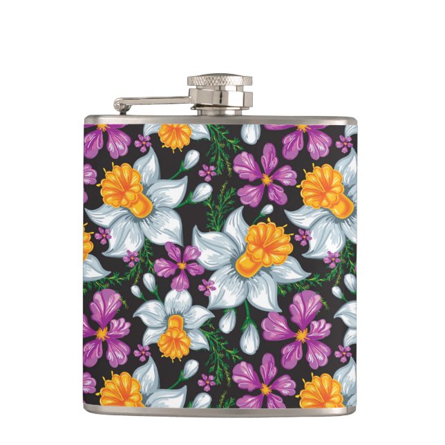 Elegance pattern with narcissus flowers 2 flask (Front)