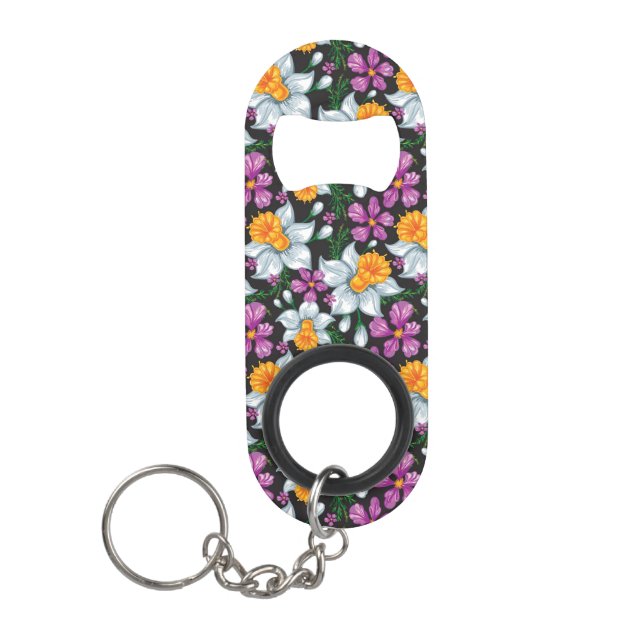 Elegance pattern with narcissus flowers 2 keychain bottle opener (Front)