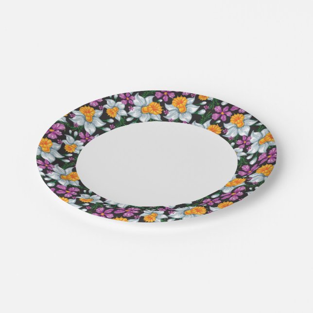 Elegance pattern with narcissus flowers 2 paper plates (Angled)