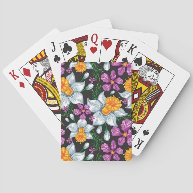 Elegance pattern with narcissus flowers 2 poker cards (Back)