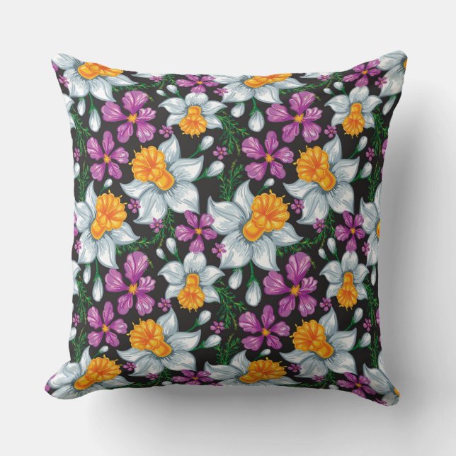 Elegance pattern with narcissus flowers 2 throw pillow (Front)