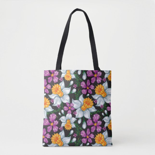 Elegance pattern with narcissus flowers 2 tote bag (Front)