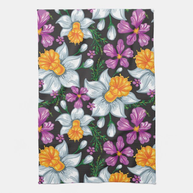 Elegance pattern with narcissus flowers 2 towel (Vertical)