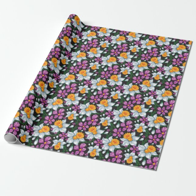 Elegance pattern with narcissus flowers 2 wrapping paper (Unrolled)