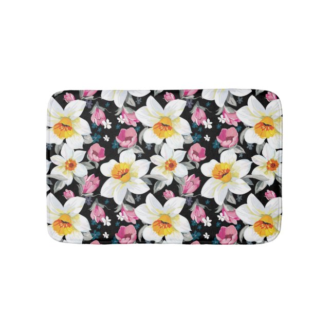Elegance pattern with narcissus flowers bathroom mat (Front)