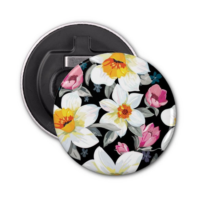 Elegance pattern with narcissus flowers bottle opener (Front)