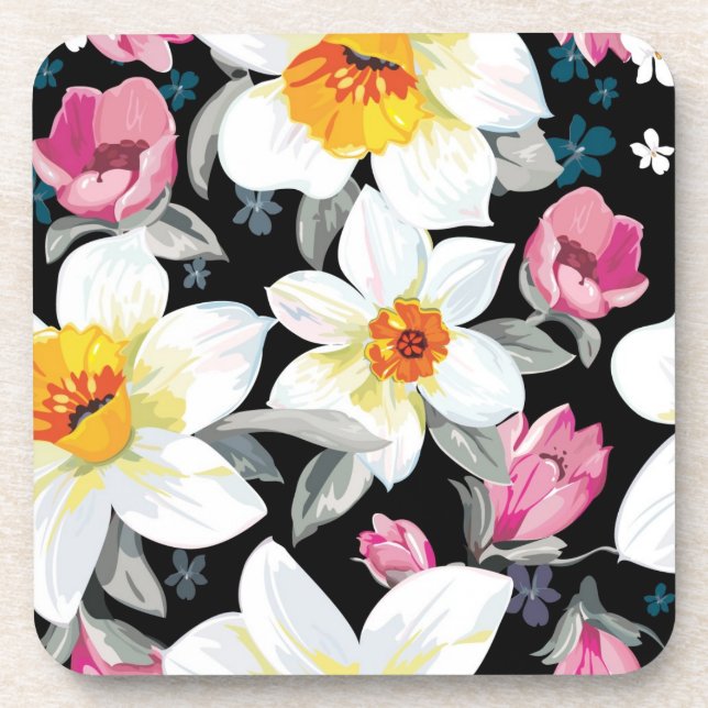 Elegance pattern with narcissus flowers coaster (Front)