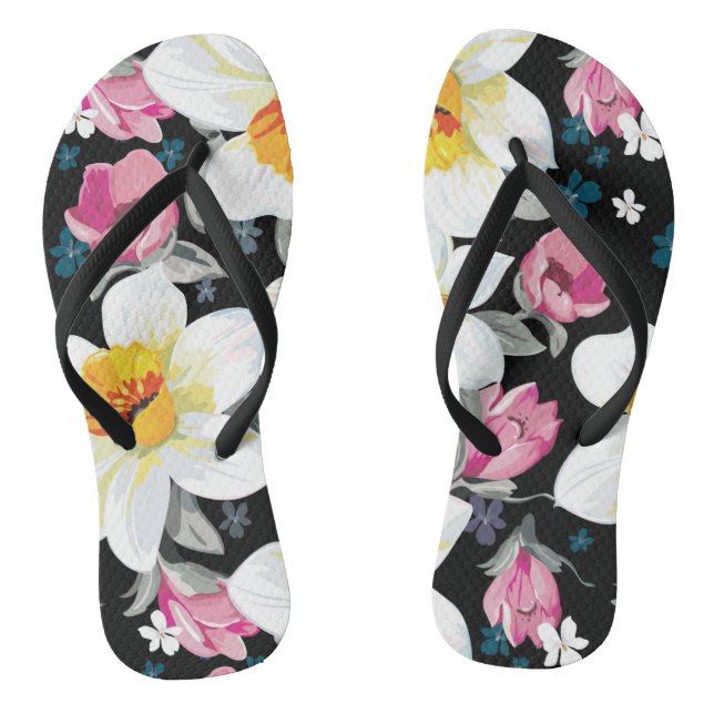 Elegance pattern with narcissus flowers flip flops (Footbed)