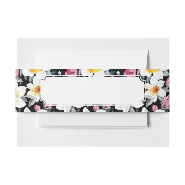 Elegance pattern with narcissus flowers invitation belly band (Front Example)